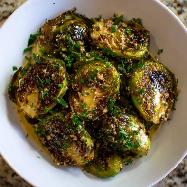Caramelized Honey Mustard Glazed Brussels Sprouts tossed with parsley, a perfect side dish.