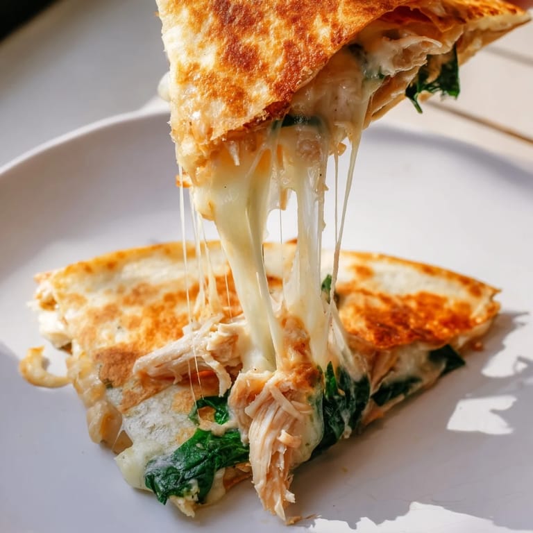 This easy Mexican-American main dish shows a golden-brown quesadilla resting on a white plate with a dollop of sour cream.