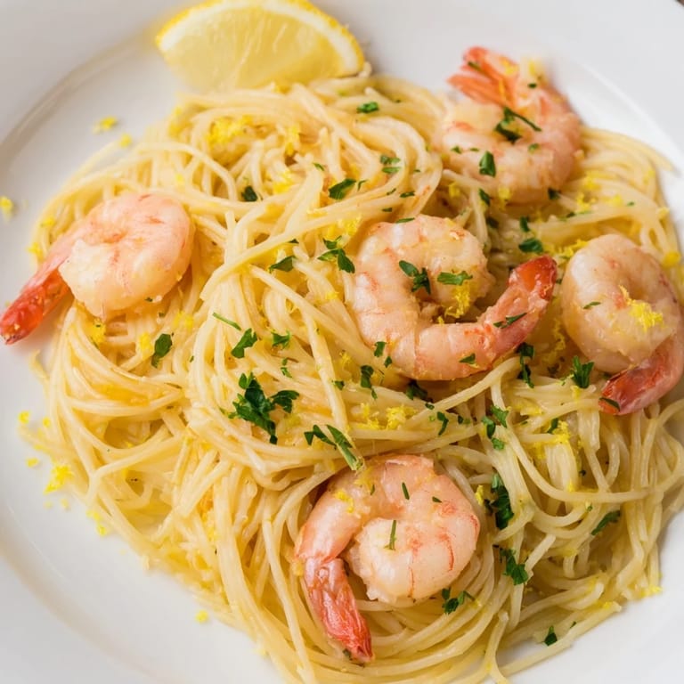 Golden sautéed shrimp over angel hair pasta, drizzled with buttery lemon sauce and finished with fresh parsley.