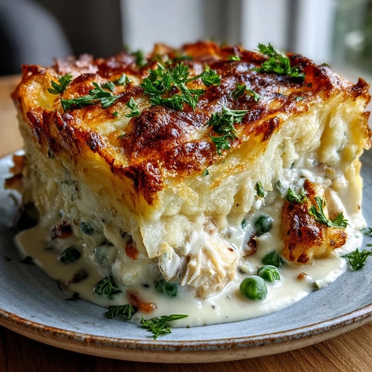 A close-up of a comforting curried fish pie, featuring a golden, fork-marked potato crust and hints of curry powder.