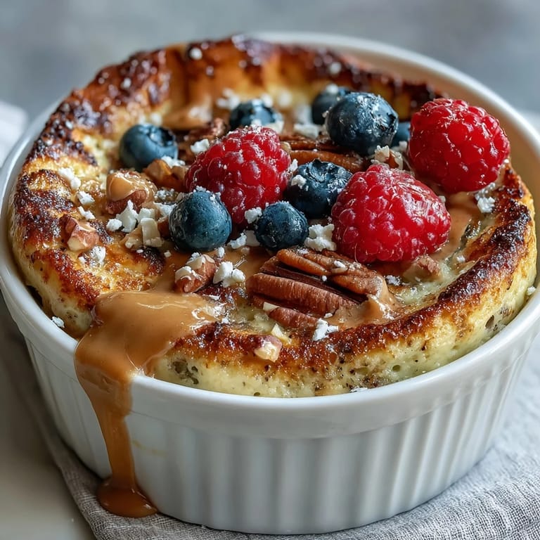 Golden Baked Protein Pancake Bowl topped with sliced almonds and yogurt, served in a ceramic dish for a quick, nutritious morning meal.