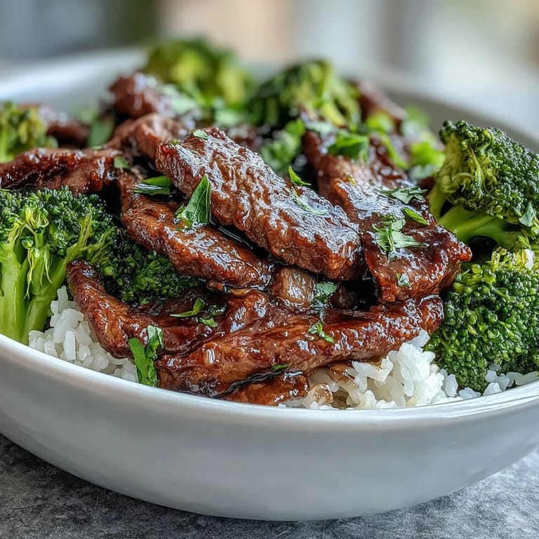Delicious Asian-inspired Beef and Broccoli Bowl with saucy beef and crisp broccoli florets, plated for a quick weeknight dinner.