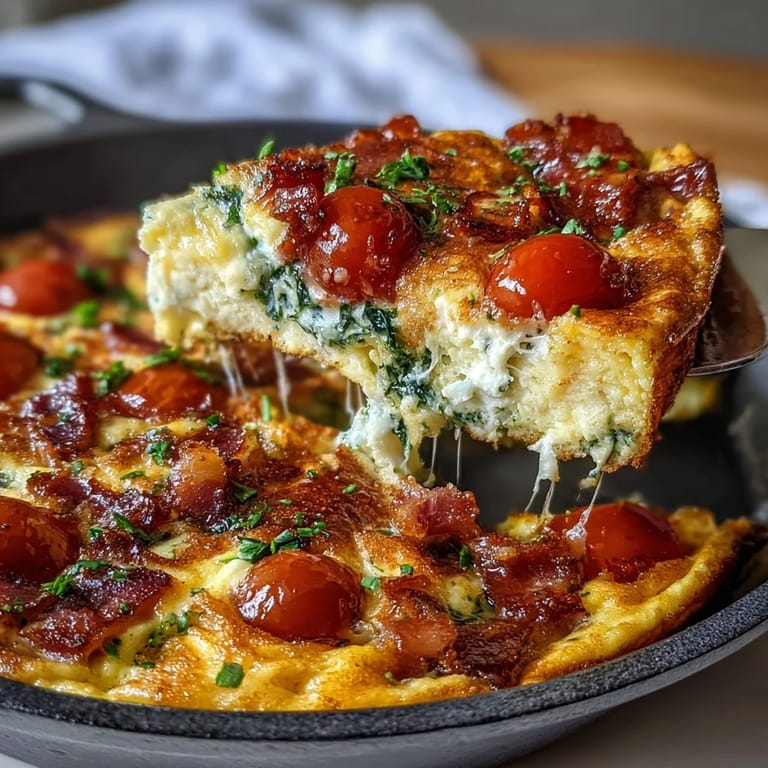 Golden, oven-baked frittata loaded with diced ham, juicy cherry tomatoes, and melty cheese—perfect for a quick, protein-rich morning meal.  