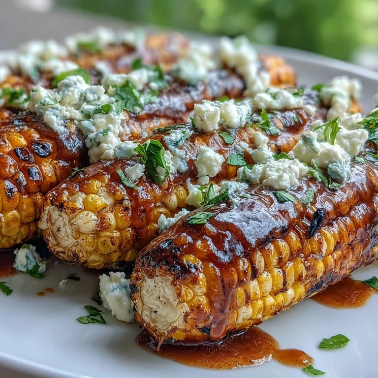 Charred corn brushed with creamy, zesty elote sauce, sprinkled with Cotija cheese and chili—perfect for summer cookouts.
