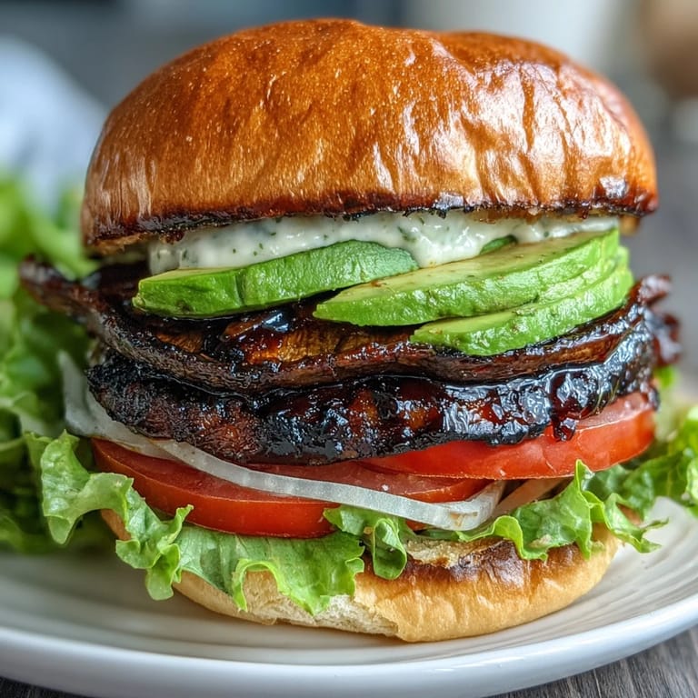 Savory balsamic-marinated portobello mushroom burgers, a delicious plant-based burger option.