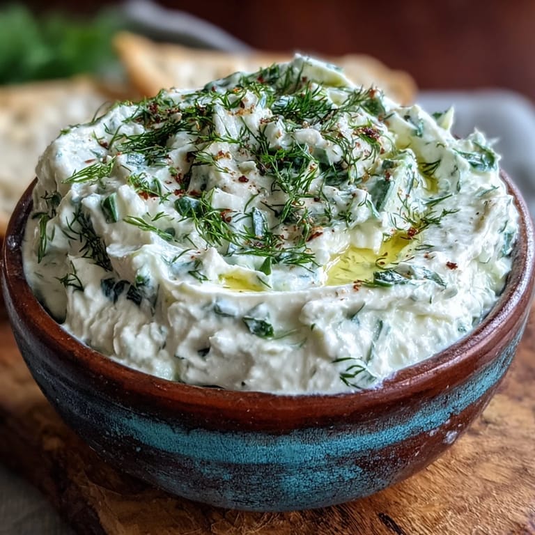 Vibrant Greek Skyr Tzatziki dip, ready for pita, veggies, or grilled meats.