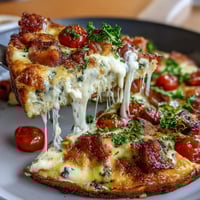 Savory One-Pan Ham and Cheese Frittata with melted cheddar and fresh spinach, baked until golden and fluffy for a hearty breakfast.  