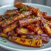 Honey Roasted Carrots and Parsnips glistening with golden honey glaze, caramelized edges and vibrant orange and white colors. Warm roasted vegetables with honey thyme glaze, tender carrots and parsnips caramelized to perfection. Colorful honey-glazed carrots and parsnips, roasted until tender and served with a sprinkle of fresh parsley.